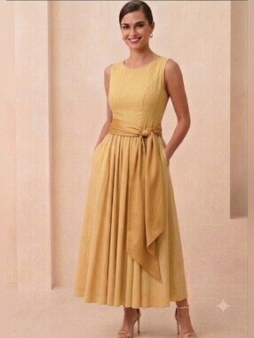 Vintage Daniel Hechter Sleeveless  A-Line Midi Dress S # (may fit S, M, L) Cream